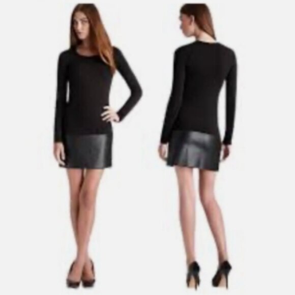 Bailey 44 Dresses & Skirts - Bailey 44 Anthropologie Black Leather Trim Long Sleeve Mini Dress Size S